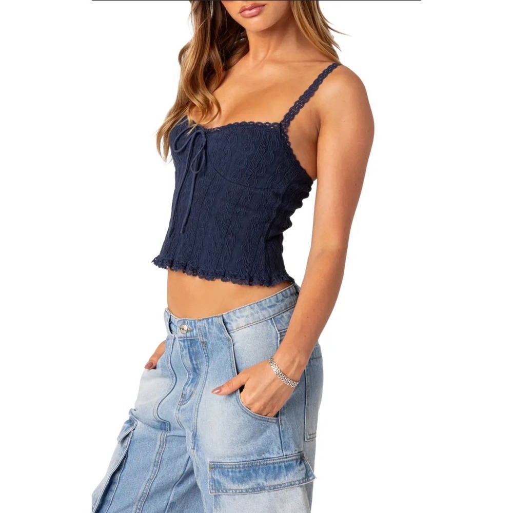 Edikted navy blue Lacy Stretch Cotton‎ Knit Camisole